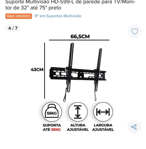 Suporte Multivisão HD-599-L de parede para TV/Monitor de 32" até 75" preto semi novo - Foto 4