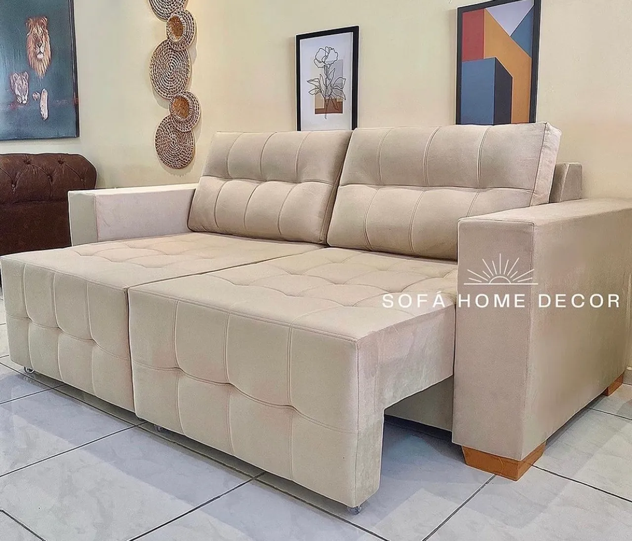 Sofá íris retrátil cor bege em promoção 