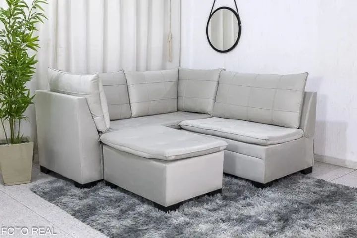 Sofá Canto 5 lugares com Puff Viena Veludo- Produto Novo Entrega Rápida - Foto 2