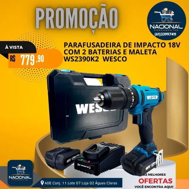 Parafusadeira Furadeira Impacto WESCO WS2390K2 com 2 Baterias 18v e Maleta