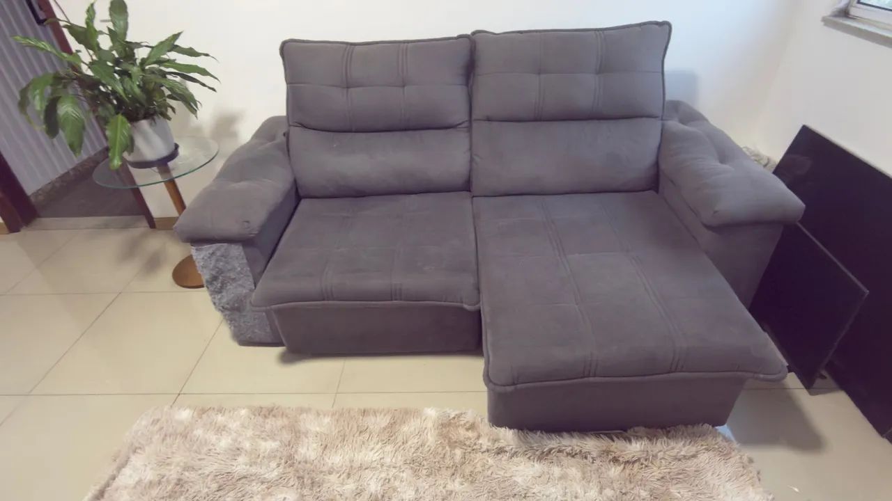 2-Meter Gray Retractable/Reclining Sofa in Suede Velut Fabric65566225339778122