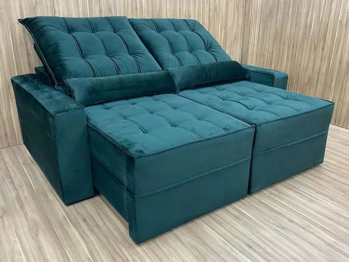 Sofá Retrátil 2 Lugares 180cm Molas Ensacadas D33 Veludo Verde - Foto 2