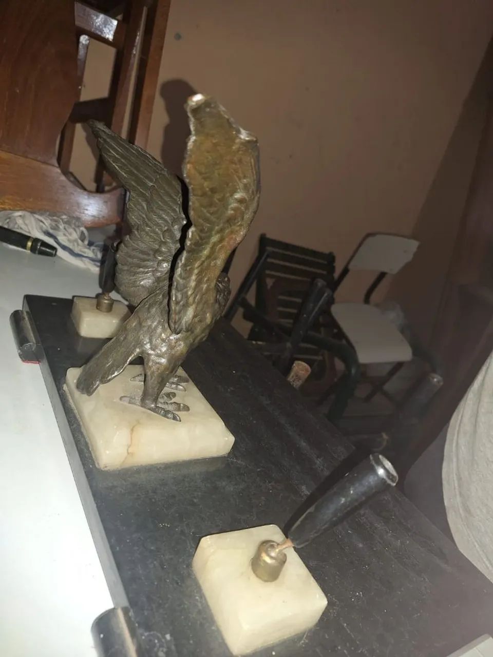 Tinteiro Antigo Mármore e Bronze  - Foto 4