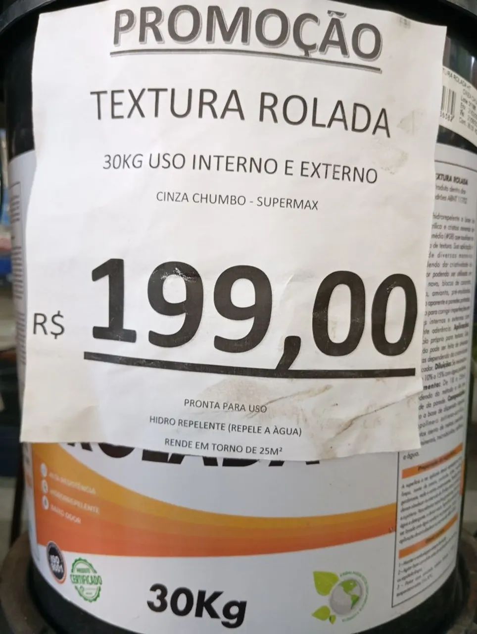 Textura Rolada Cinza Chumbo 30kg R$199,00un
