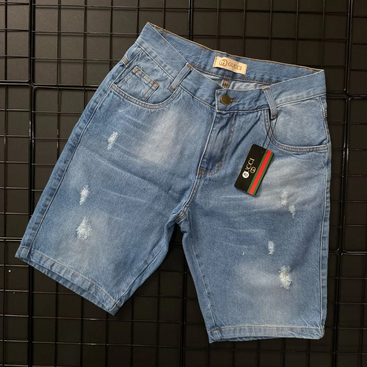 Shorts Jeans Gucci Azul Destroyed