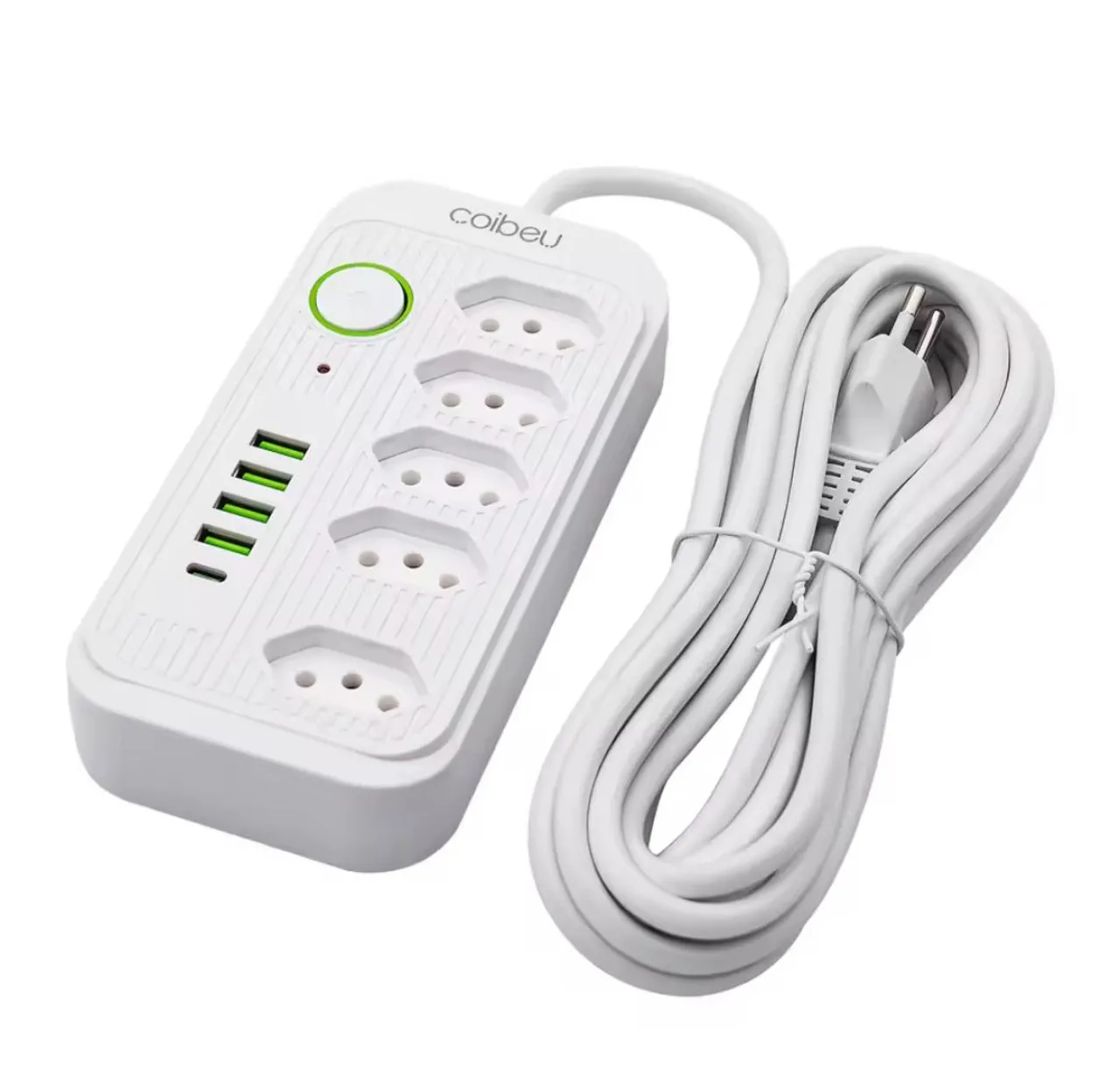 Extensão 5 Metros 110-220v 5 Tomadas + 4 USB 1PD Bivolt 