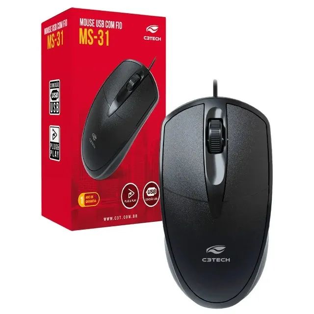 Mouse Usb C3Tech MS-31BK, 1000 DPI, Preto - C3PLUS Loja Coimbra Computadores Entregamos  - Foto 5