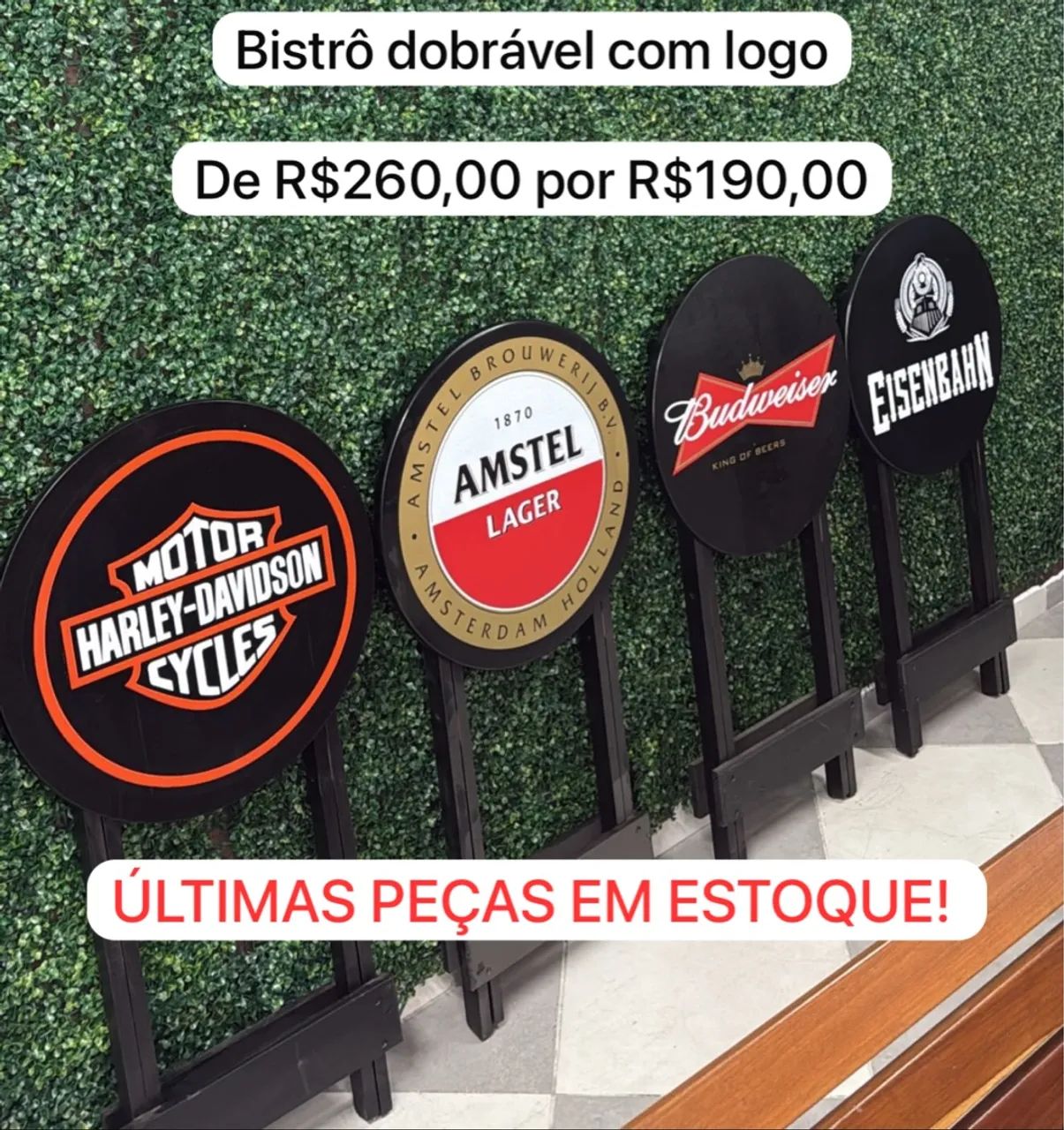 Mesa Alta Bistrô Dobrável com Logo de Diversas Marcas de Madeira Personalizado - Promoção!