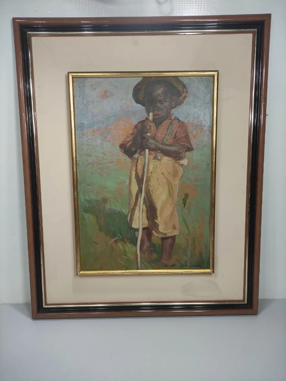 Quadro Pintado Antigo Assinado Raro Vintage Decoração Pv3 Marrom Marrom (Usado)