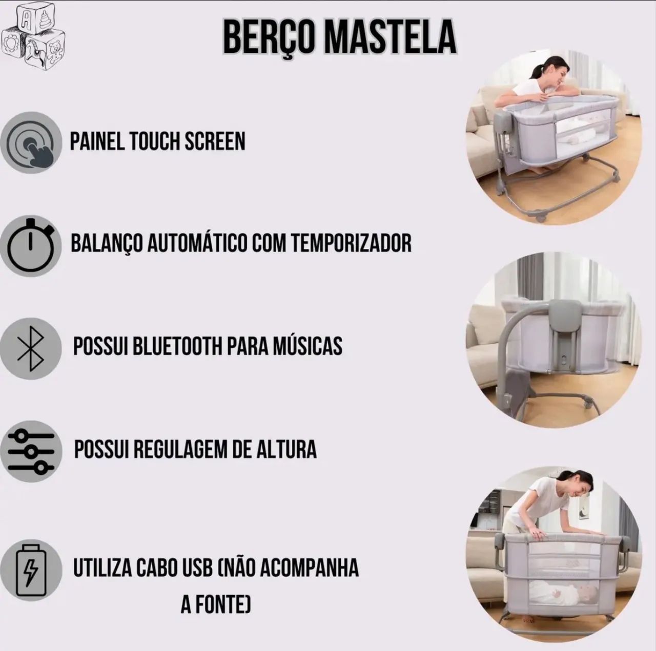Berço Mastela Techno Automático Bluetooth 3 em 1 - Seminovo - Foto 4