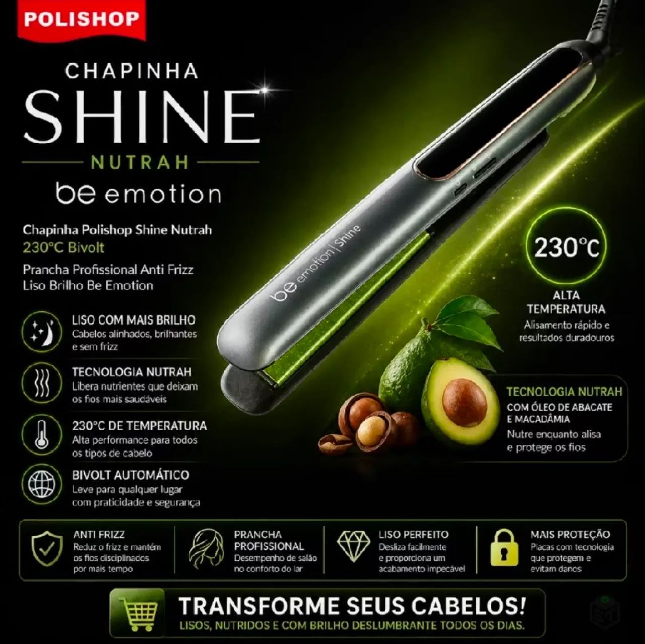 Prancha de Cabelo Shine Nutrah Be Emotion