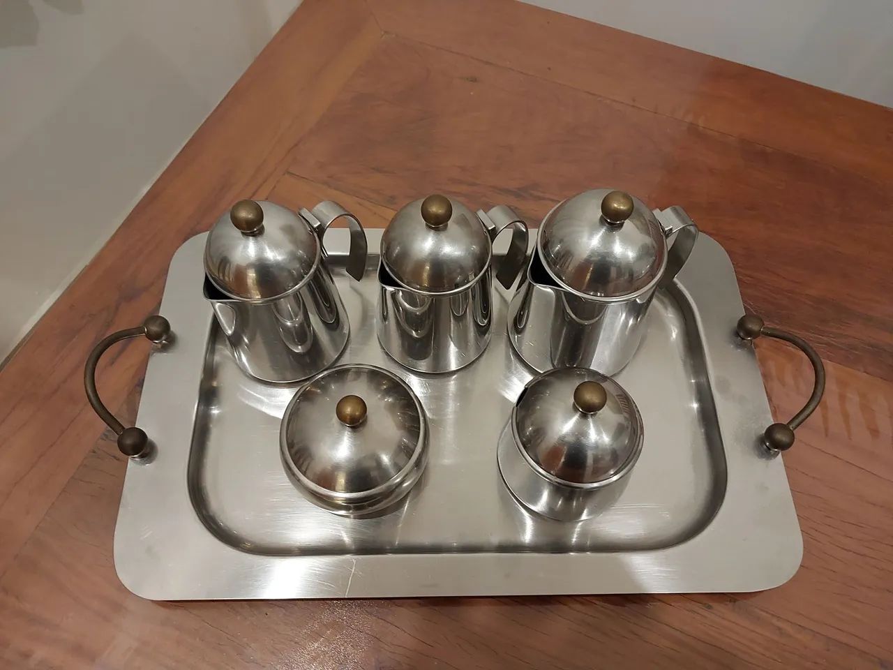 JOGO CHÁ/CAFÉ COM BANDEJA EM INOX -  VINTAGE ANOS 80 - Foto 5