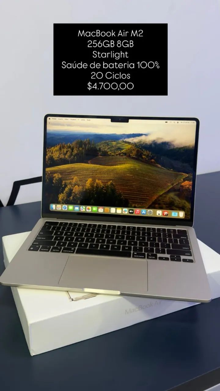 Seminovo: Macbook Air M2 256GB 8RAM Starlight - Bateria 100