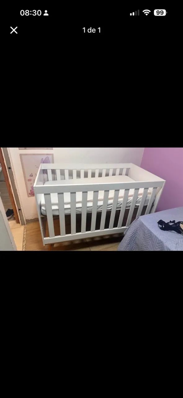 Berço vira mini cama  com colchão anti refluxo 