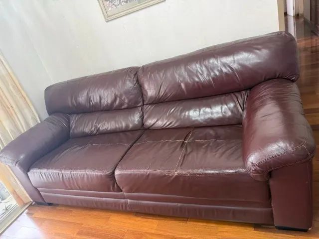 Sofá de Couro Legítimo 4 Lugares 2,20m Semi Novo - Foto 5