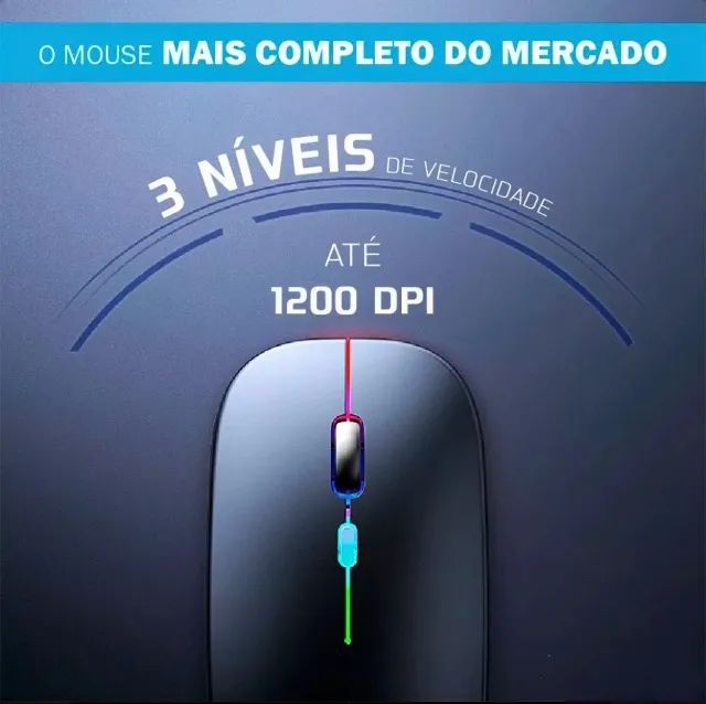 Mouse Sem Fio Recarregável Wireless Optico Led Rgb Ergonômico Sem Fio Para Pc Desktop Note - Foto 3