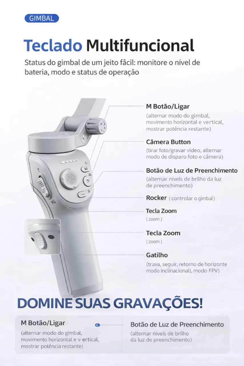 Gimbal Celular 3 Eixos Rastreamento Facial AI Bluetooth A?Gold SLF-10 - Foto 6