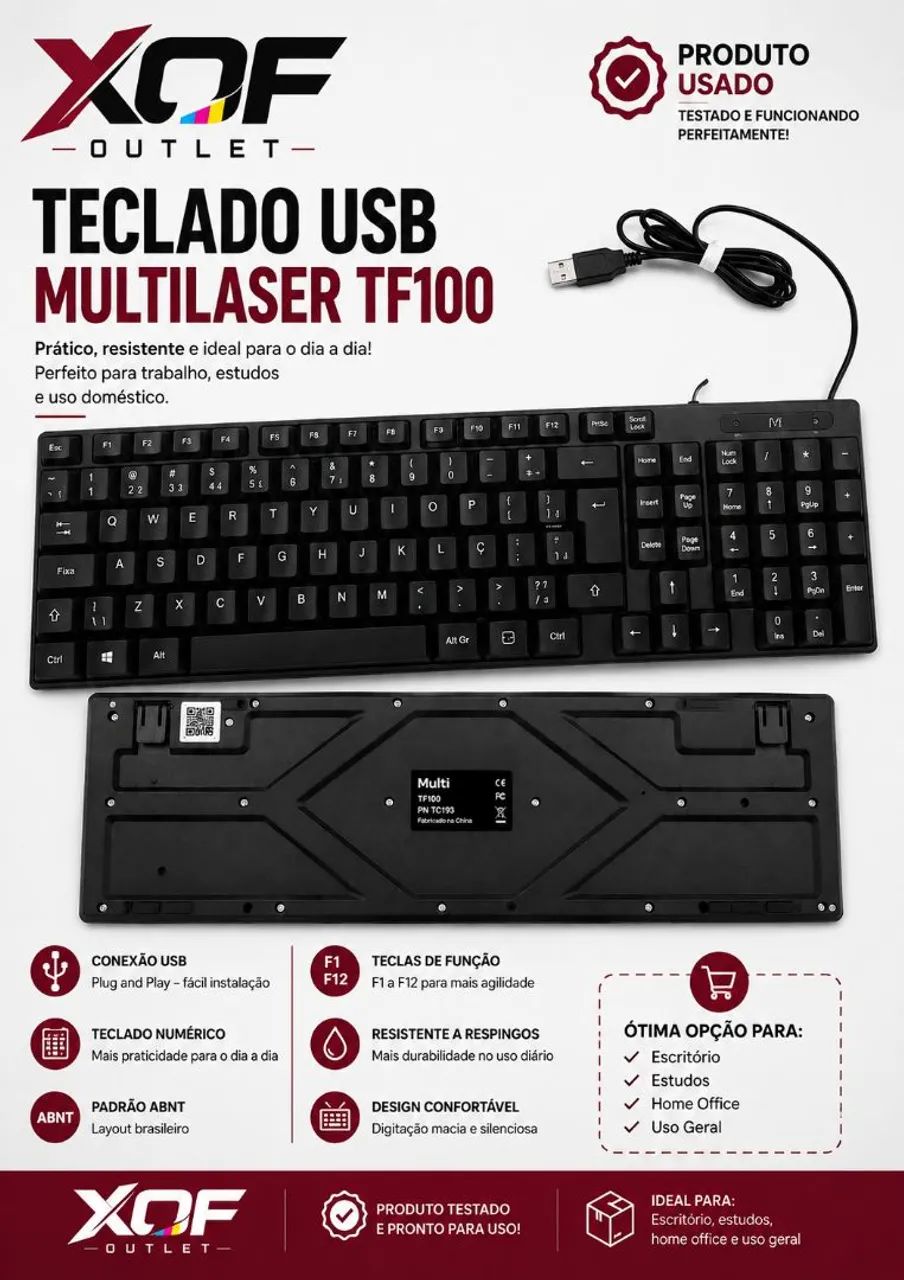 Teclado USB Multilaser TF100 - Prático e Funcional