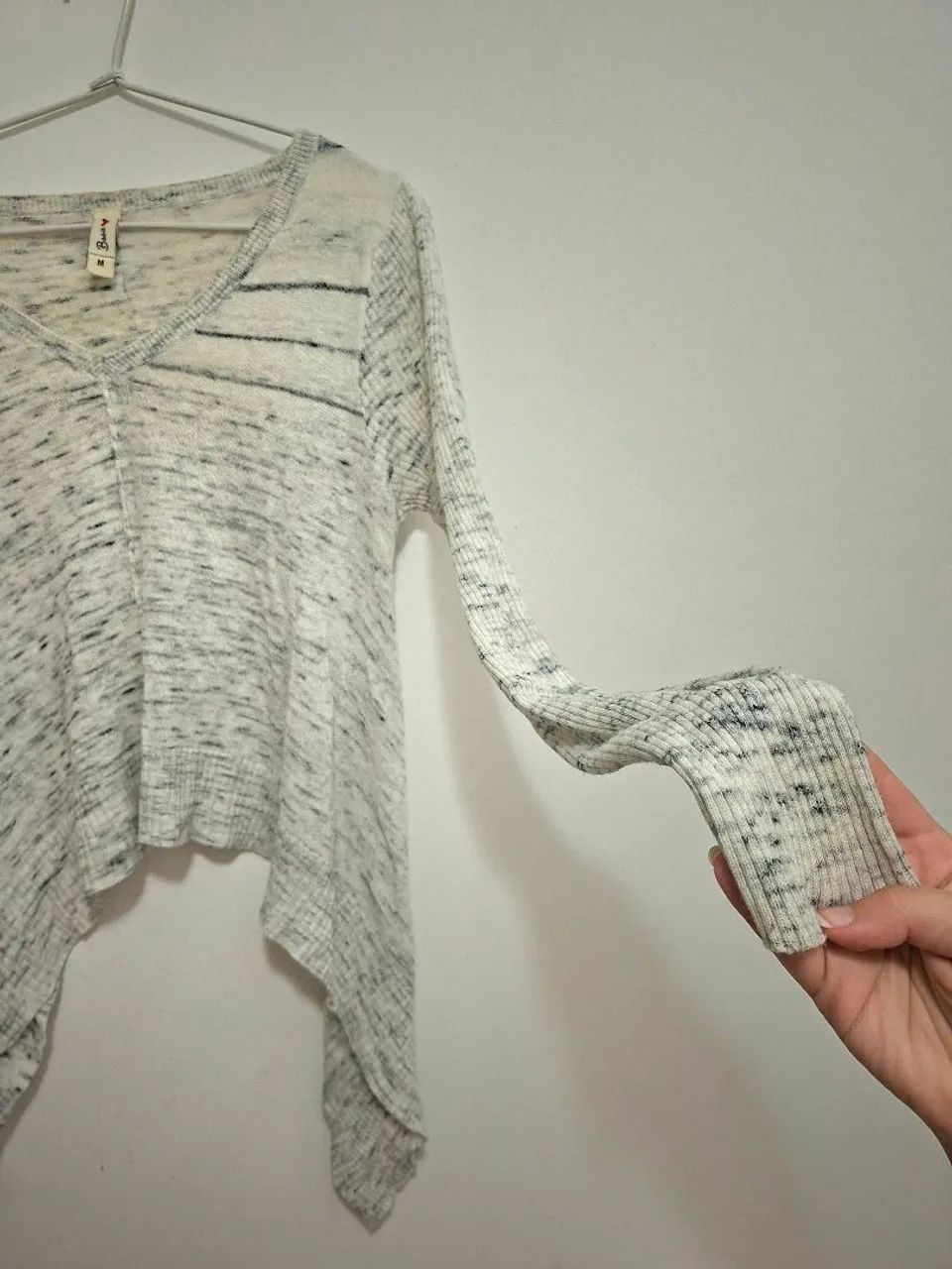 Blusa manga longa basic mescla cinza e branco tamanho M - Foto 2
