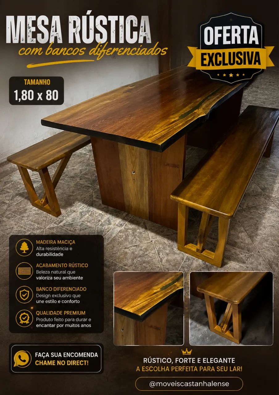Mesa Rústica com bancos premium  - Foto 2