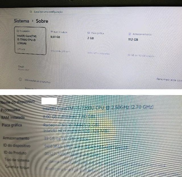 Notebook Dell Inspiron 15 I5 7200U 8GB Ram SSD Windows 11 Muito