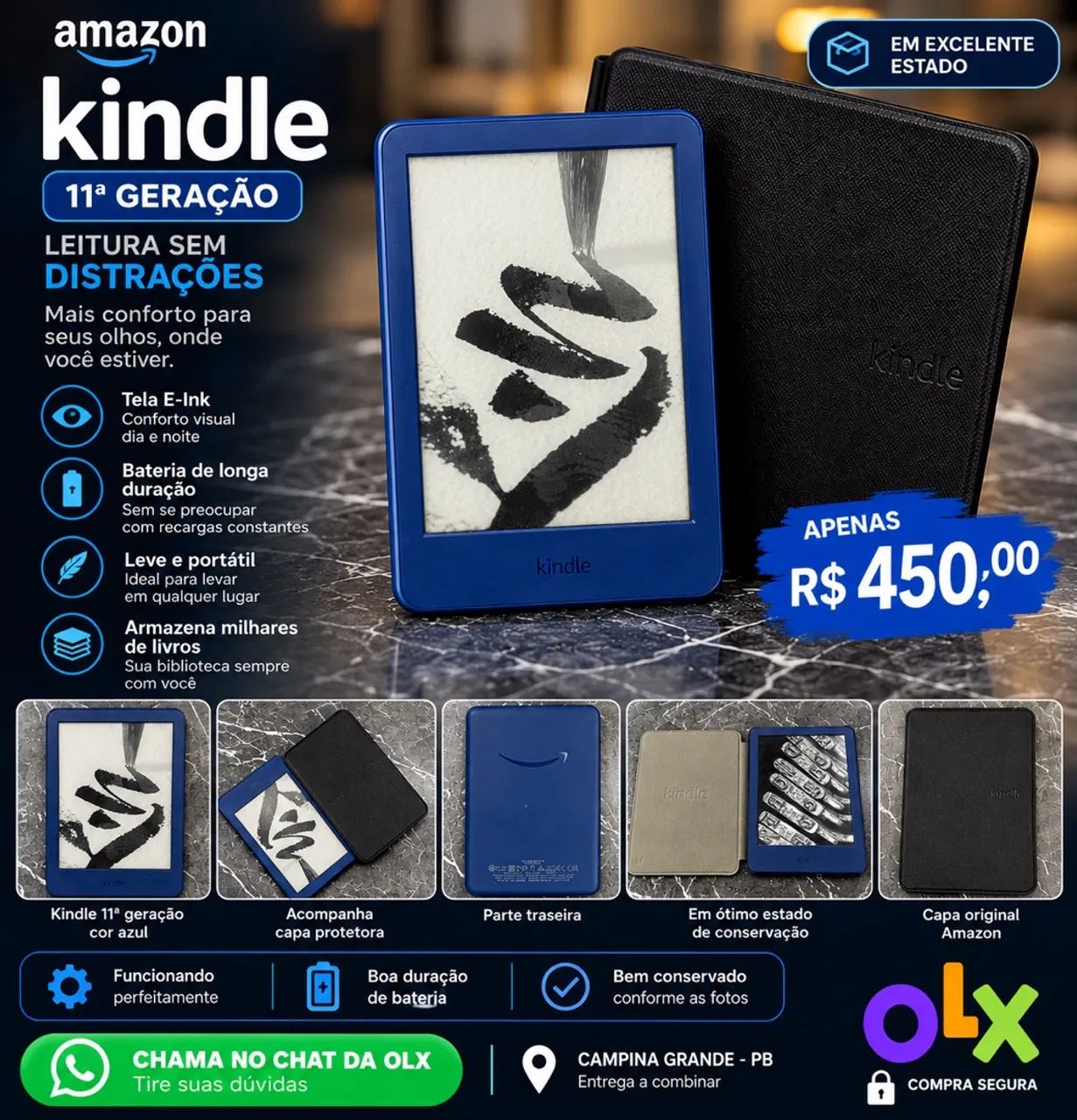 KINDLE AMAZON 11ª GERAÇÃO - AZUL