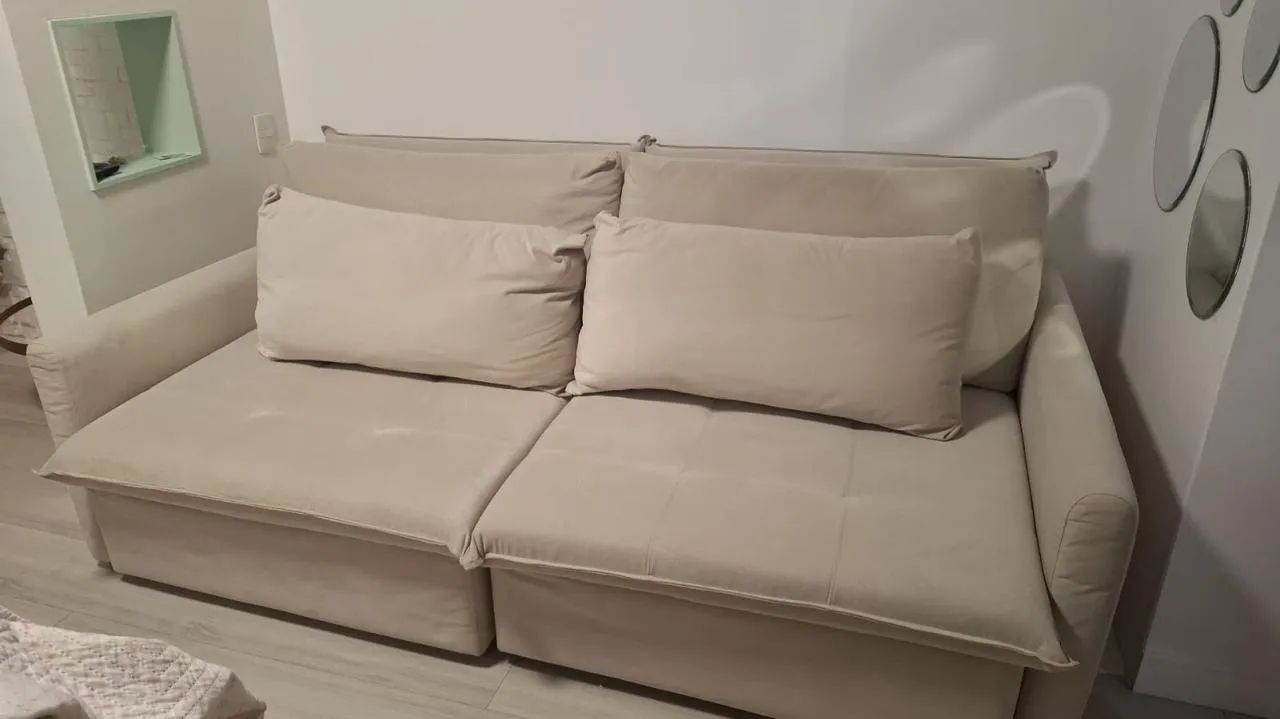SOFÁ RETRÁTIL/RECLINÁVEL - BEGE/ OFF-WHITE