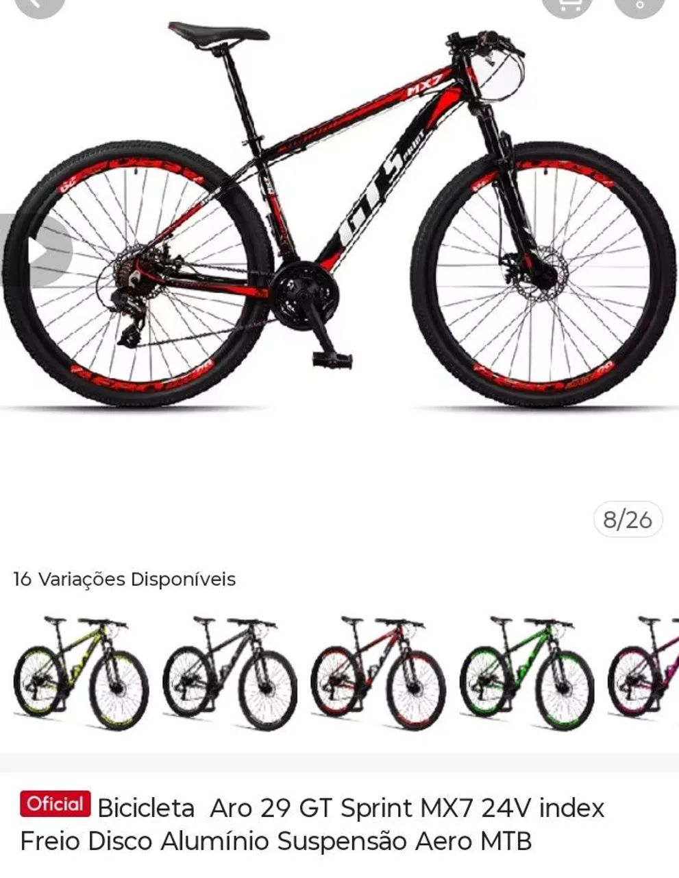 Bicicleta aro 29 GT Sprint MX7 24 V Index Freio a Disco Alumínio Suspensão Aero MTB. 2