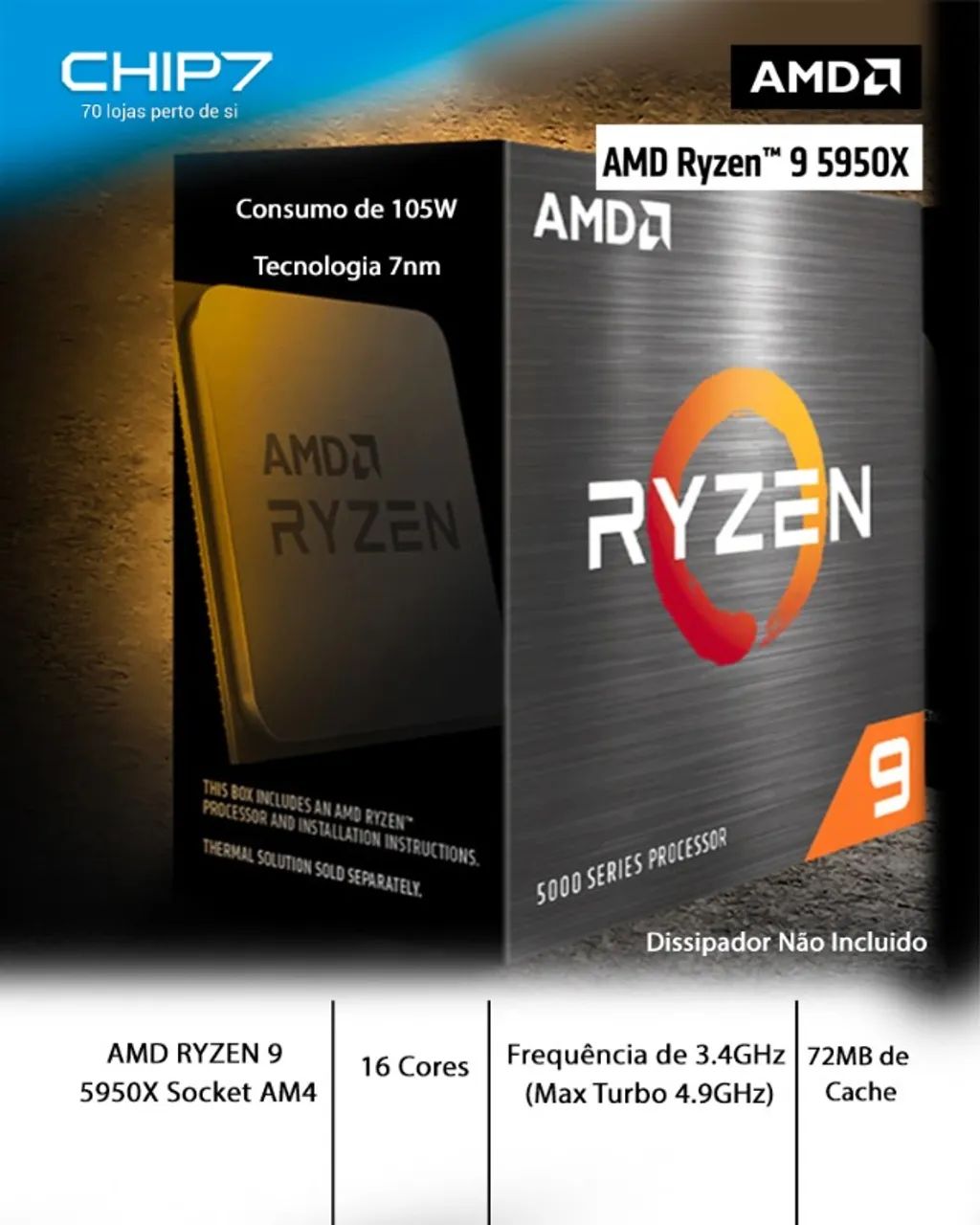 Processador AMD Ryzen 9 5950X AM4 3.4GHz - Processadores - Olaria
