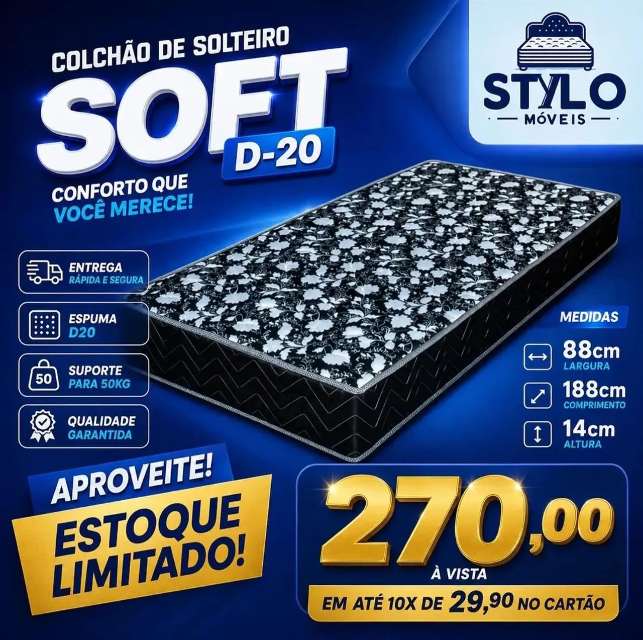 Colchão de Solteiro 14cm de espuma D20