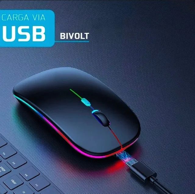 Mouse Sem Fio Recarregável Wireless Optico Led Rgb Ergonômico Sem Fio Para Pc Desktop Note - Foto 4