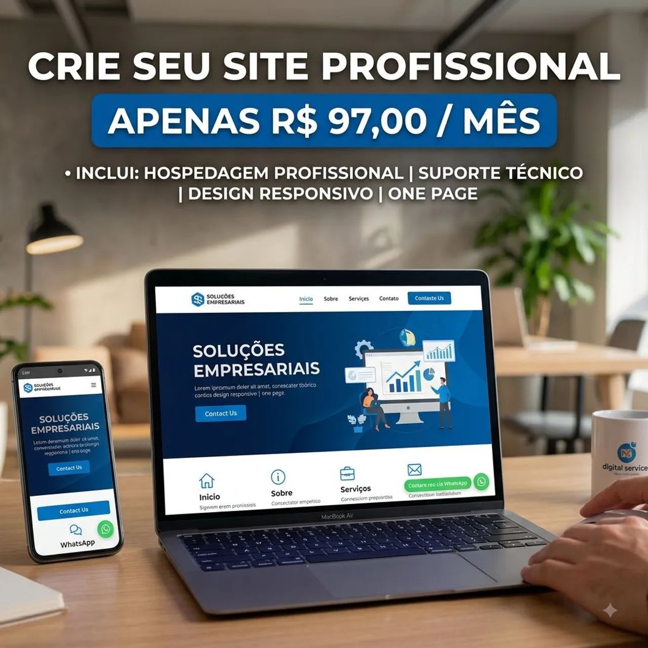 Criação de Site Profissional com Hospedagem e Suporte - R$ 97/mês