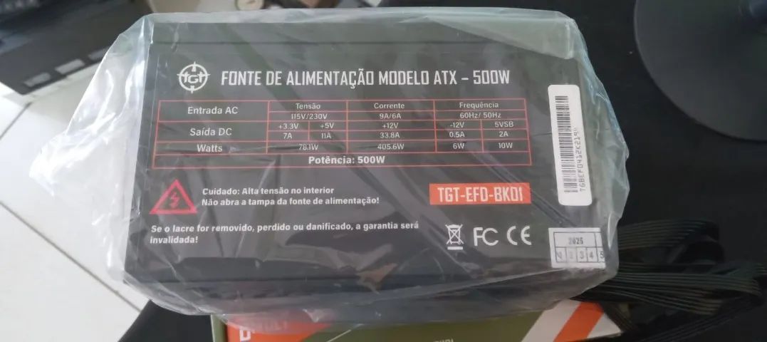 FONTE ATX 500 W MODLELO TGT-EFD-BK01 ALTA PEFORMACE AUTOMATICA