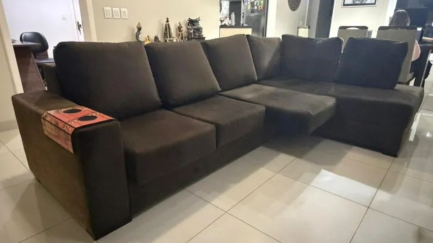 Sofá de Canto com Chaise Marrom - Foto 3