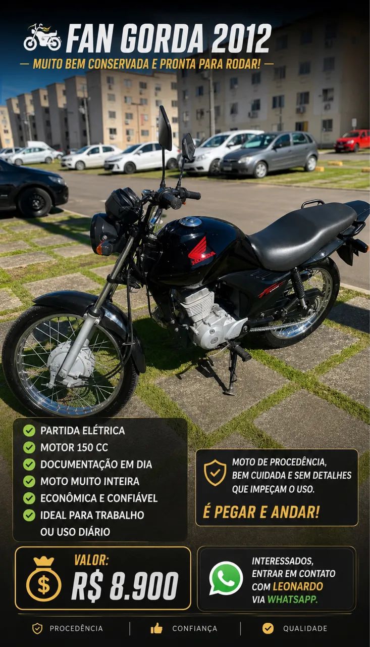 Honda CG 150 Fan 2012 Partida Elétrica - Muito Conservada