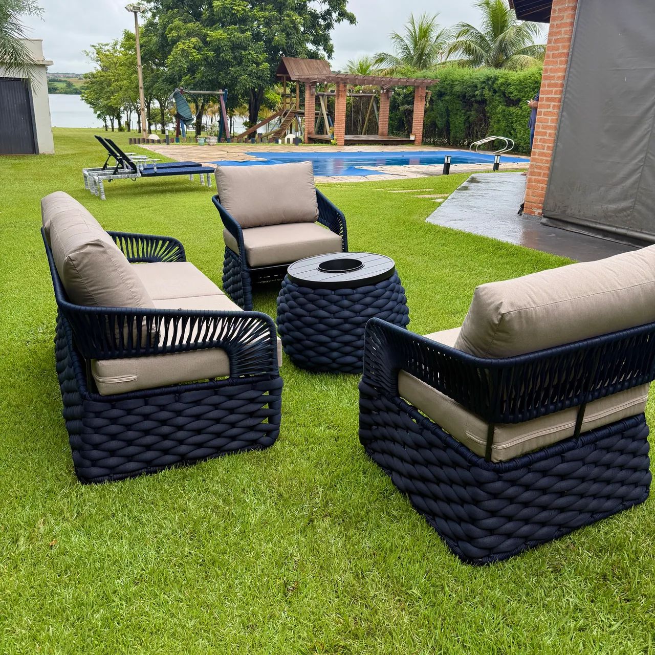 Sofa grecia aluminio tricô enchimento corda nautica área externa  - Foto 4