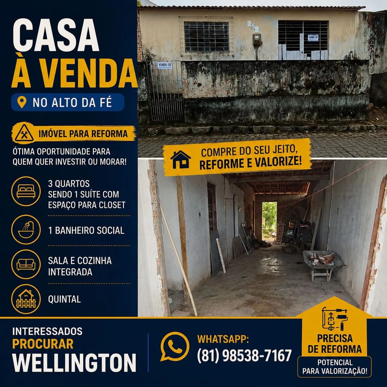 Casa a venda para reforma 
