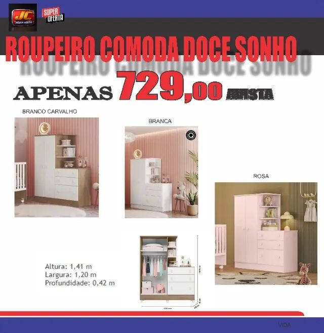 GUARDA ROUPA COM COMODA DOCE SONHO