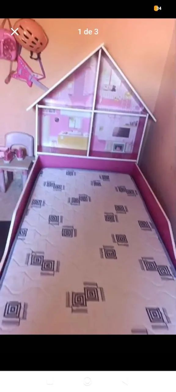 Vendo cama com colchão infantil rosa em formato de casinha  - Foto 3