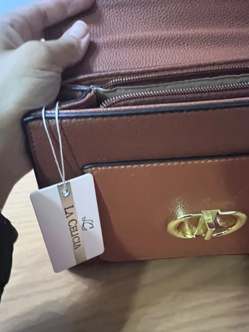 Bolsa de couro bege escuro  - Foto 5
