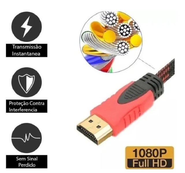 Cabo Hdmi 3 MTS Full Hd 1080p 4k Flexível Filtro Blindado Nylon - Foto 3