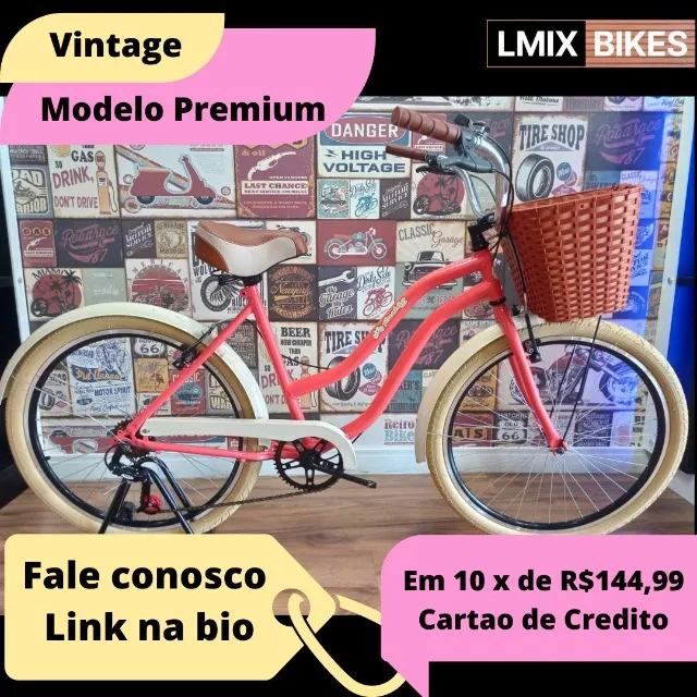 Bicicleta Retro Vintage Anciao Modelo Premium Com 6 Marchas Cor Salmao em Até 10 x Sem Jur