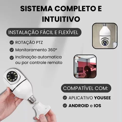 Camera Ip Inteligente Lampada Panoramica Yoosee - Foto 3