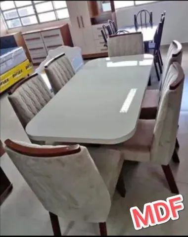 Mesa de jantar 6 cadeiras tampo de vidro 