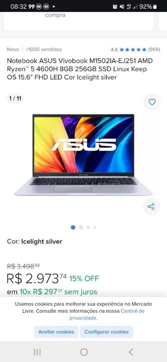 Notebook Asus Vivobook ryzen 5 4600h