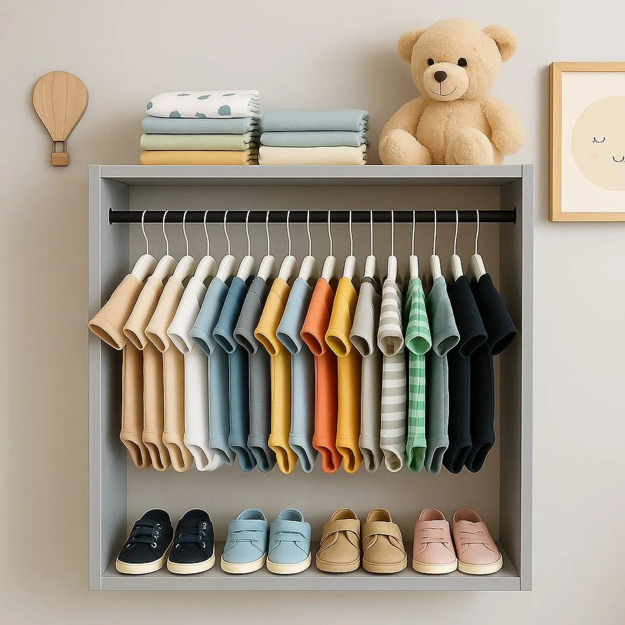 Organizador Infantil - Prateleira com Cabideiro e Sapateira
