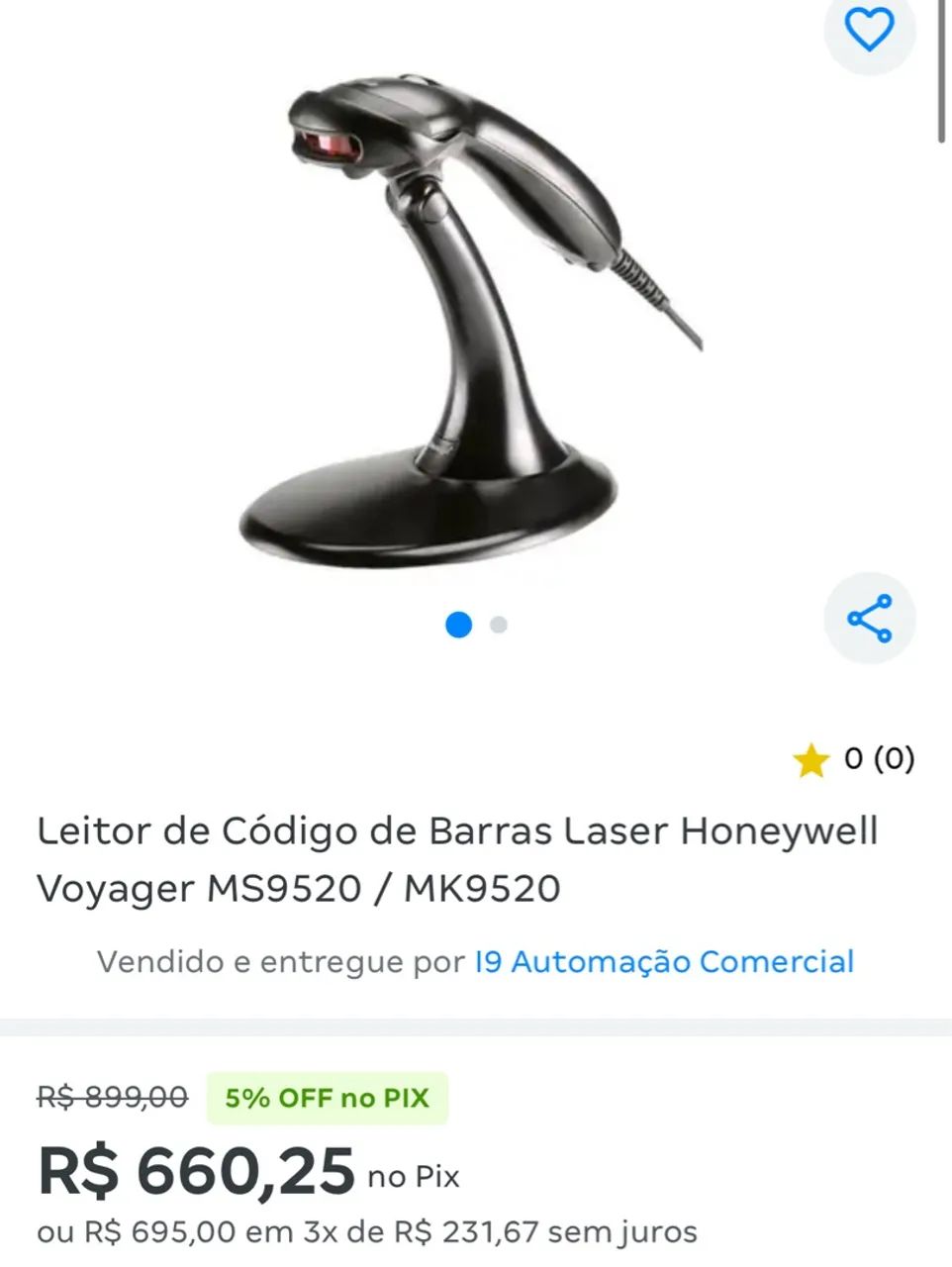 Leitor de Código de Barras Honeywell Voyager MS9520