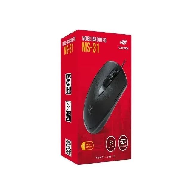 Mouse USB MS-31BK Preto C3Tech - Loja Coimbra Computadores Entregamos - Foto 4