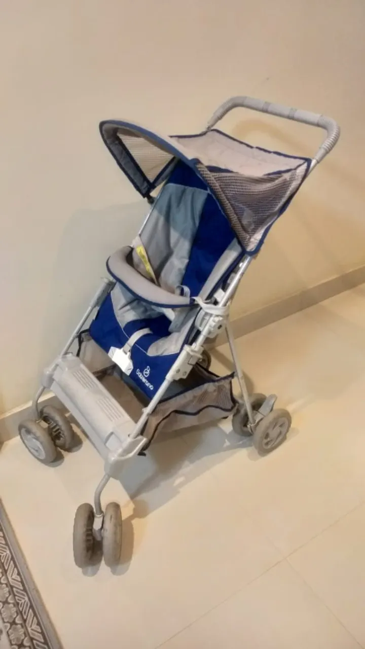 Carrinho de Bebê Azul e Cinza