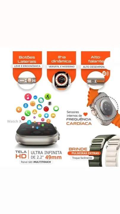Smartwatch Ultra X 49mm c/ 4 Pulseiras - Foto 2